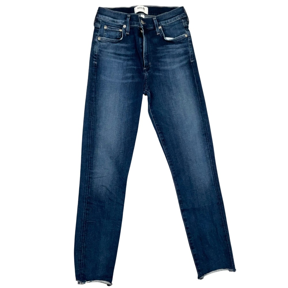 AGOLDE Sophie Crop Jeans Women 27 Blue Whisker High Rise Skinny Raw Hem Denim